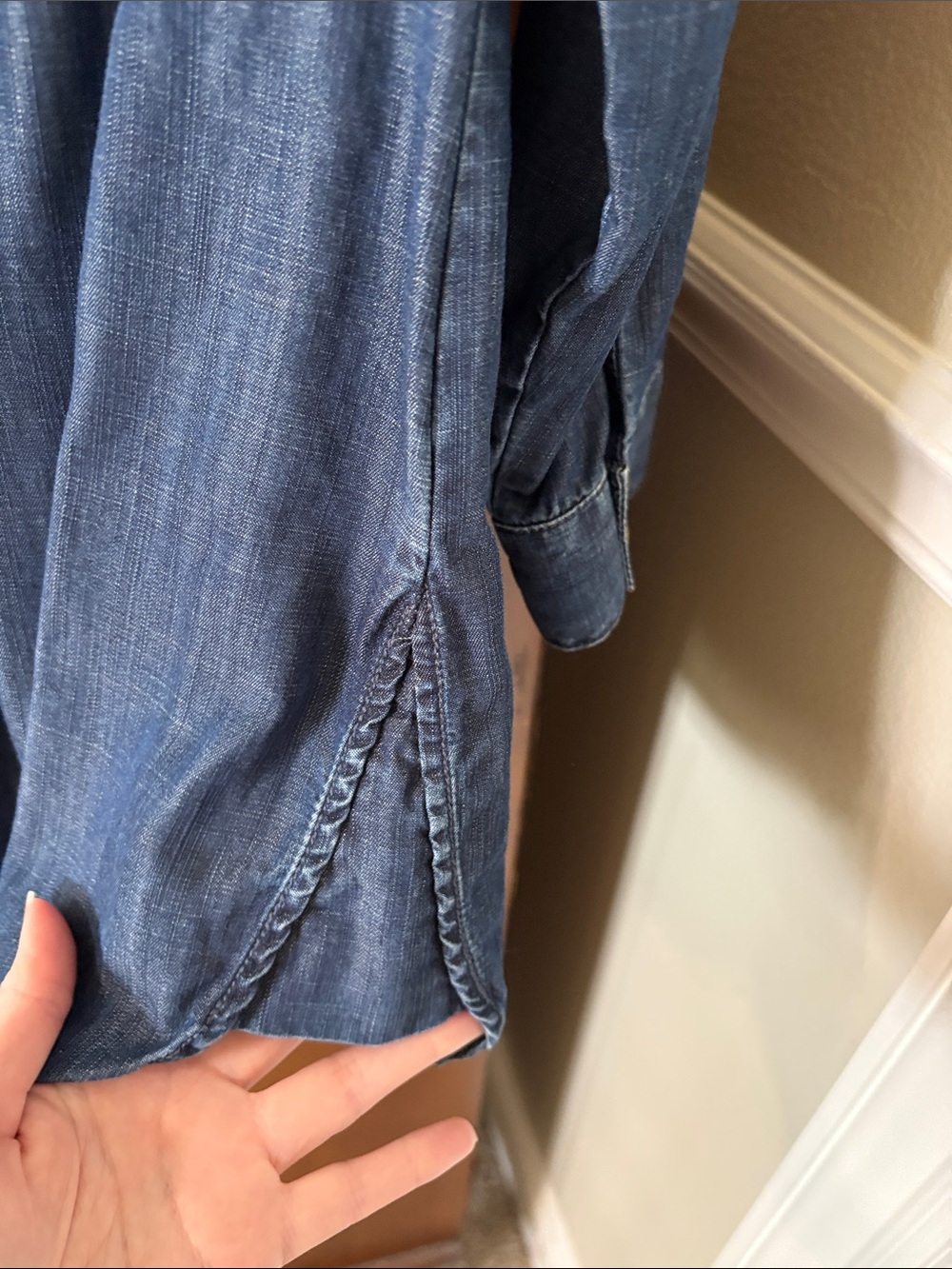 Coldwater Creek Medium Tencel Denim Button-Up Tunic Long or Tab Rollup Sleeves - Picture 8 of 10